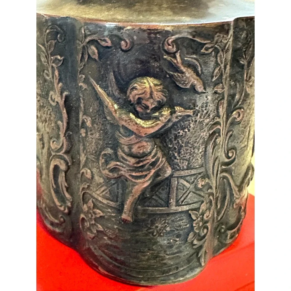 Antique‎ English Tea Caddy Silver over Copper Cherubs Children